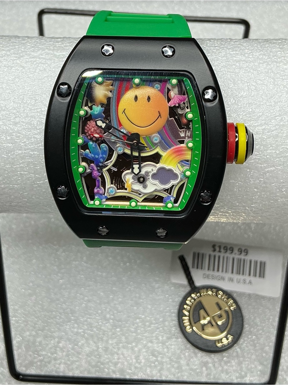 AJ’s VIP Unisex Green Novelty Smiley Dial Watch